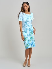 Gina Bacconi Blue Nisha Tie Neck Border Print Dress - Image 3 of 6