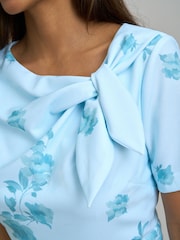 Gina Bacconi Blue Nisha Tie Neck Border Print Dress - Image 4 of 6