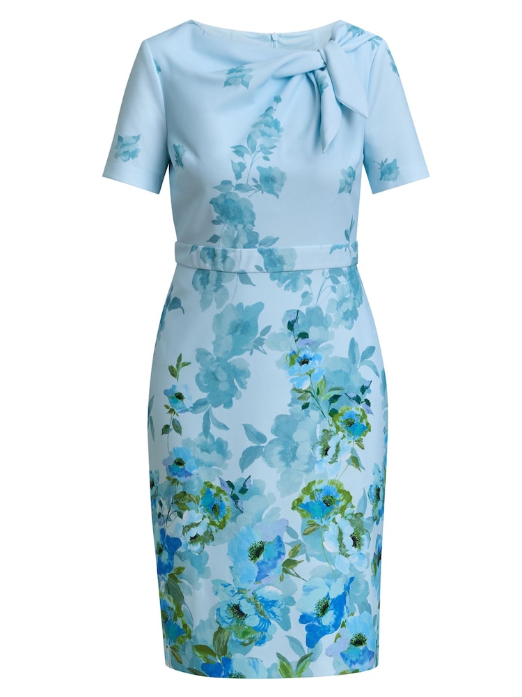 Gina Bacconi Blue Nisha Tie Neck Border Print Dress - Image 6 of 6