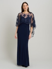 Gina Bacconi Blue Desire Jersey Maxi Dress With Lace Cape - Image 1 of 5