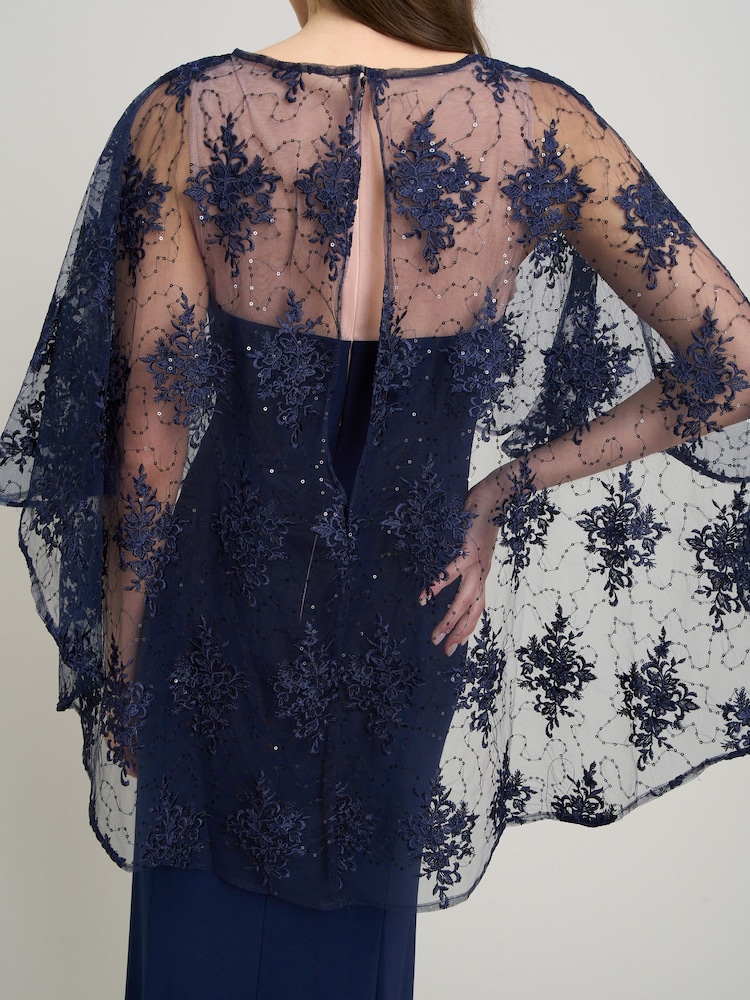 Gina Bacconi Blue Desire Jersey Maxi Dress With Lace Cape - Image 5 of 5
