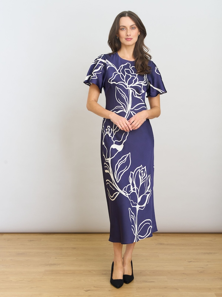 Gina Bacconi Blue Meg Short Sleeve Print Midi Dress - Image 1 of 6 Gina Bacconi Blue Meg Short Sleeve Print Midi Dress - Image 1 of 6