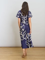 Gina Bacconi Blue Meg Short Sleeve Print Midi Dress - Image 2 of 6
