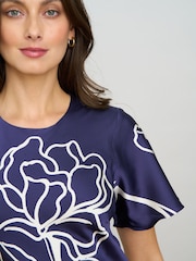 Gina Bacconi Blue Meg Short Sleeve Print Midi Dress - Image 4 of 6