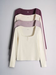 The Set 4 Pack Lace Henley Long Sleeve T-Shirts Burgundy Red - Image 1 of 7