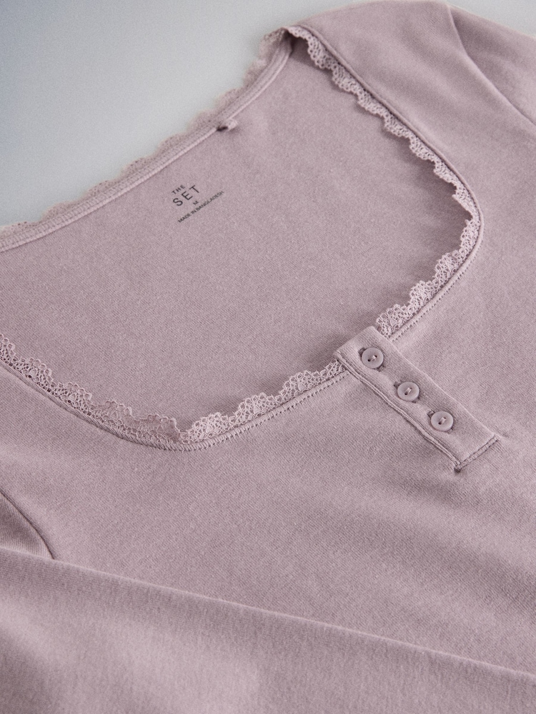 The Set 4 Pack Lace Henley Long Sleeve T-Shirts Burgundy Red - Image 7 of 7 The Set 4 Pack Lace Henley Long Sleeve T-Shirts Burgundy Red - Image 7 of 7