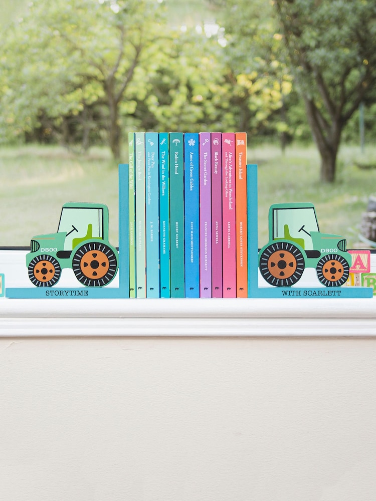 Personalised Green Tractor Bookends by Treat Republic - Image 1 of 5