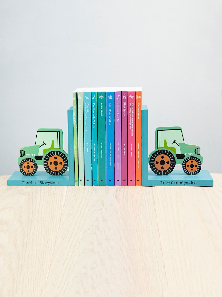Personalised Green Tractor Bookends by Treat Republic - Image 2 of 5