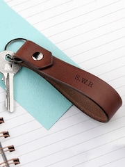 Personalised Luxury Brown Leather Keyring by Treat Republic - Image 1 of 5