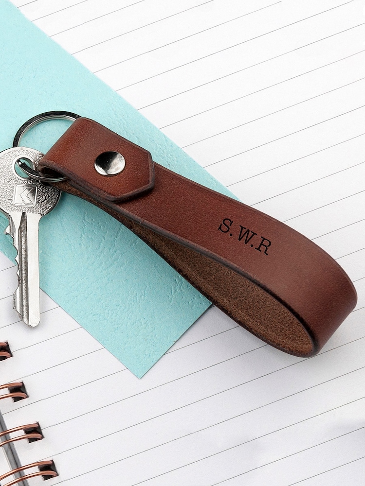 Personalised Luxury Brown Leather Keyring by Treat Republic - Image 1 of 5
