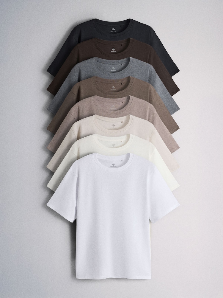 The Set 8 Pack Essential Lightweight T-Shirts Neutral/Black/Brown/Taupe/Cream/White - Image 1 of 11