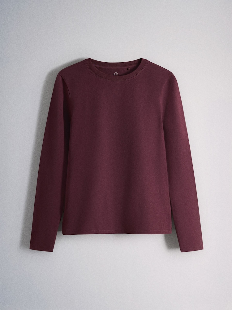 Brown/Pink/Purple/Cream/White - The Set 5 Pack Fitted Crew Neck Long Sleeve T-Shirts - Image 2 de 8