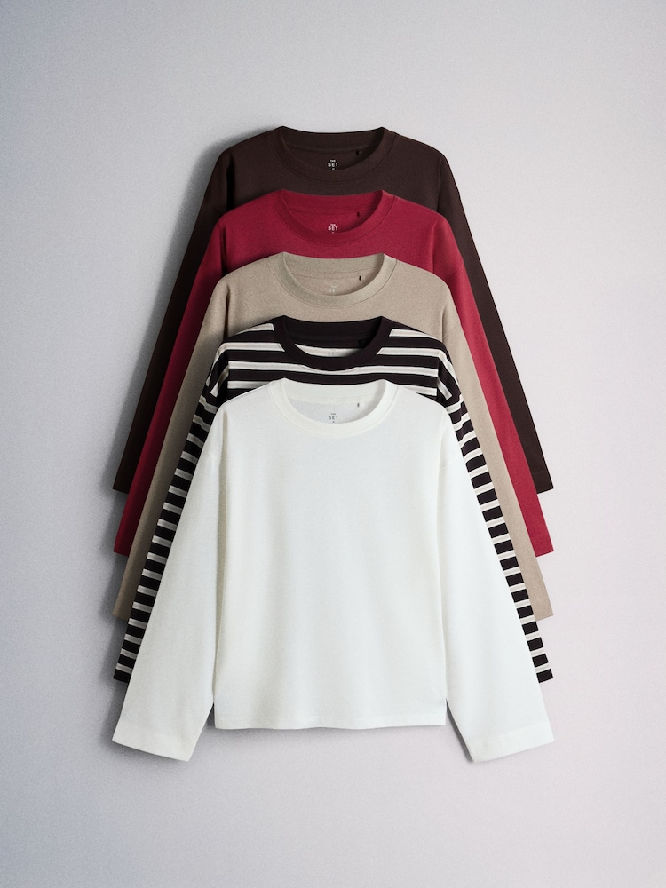 The Set Essentials Relaxed Long Sleeve T-Shirts 5 Pack - Image 1 of 8