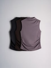 The Set 3 Pack High Neck Drape Sleeveless Tops Black/Taupe Brown/Chocolate - Image 2 of 8
