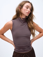 The Set 3 Pack High Neck Drape Sleeveless Tops Black/Taupe Brown/Chocolate - Image 3 of 8