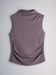 The Set 3 Pack High Neck Drape Sleeveless Tops Black/Taupe Brown/Chocolate - Image 6 of 8