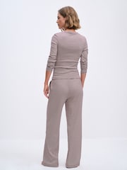 The Set Long Sleeve Button Through T-Shirts and Trousers Co-Ord Set Burgundy Red - Image 2 of 10