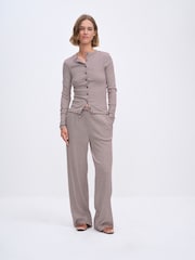 The Set Long Sleeve Button Through T-Shirts and Trousers Co-Ord Set Burgundy Red - Image 3 of 10