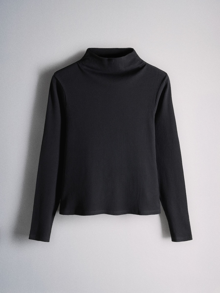 The Set 3 Pack Long Sleeve High Neck Ribbed T-Shirts Black/Ecru - Image 2 of 6 The Set 3 Pack Long Sleeve High Neck Ribbed T-Shirts Black/Ecru - Image 2 of 6