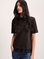 The Set 3 Pack Lace Trim Heavyweight T-Shirts Brown/Cream/Taupe - Image 1 of 8