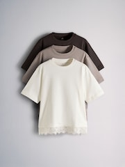 The Set 3 Pack Lace Trim Heavyweight T-Shirts Brown/Cream/Taupe - Image 2 of 8