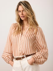 Mint Velvet Orange Striped Sheer Blouse - Image 3 of 7