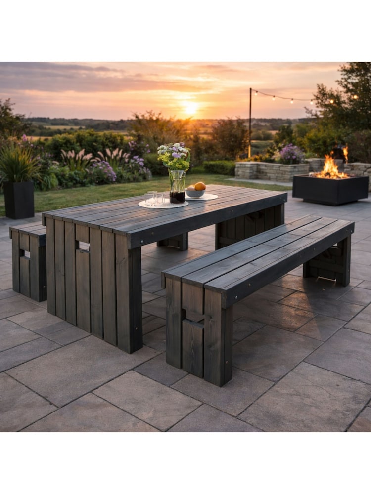 Promex Grey Rotterdam Garden Dining Table and Bench Set - Image 2 of 4 Promex Grey Rotterdam Garden Dining Table and Bench Set - Image 2 of 4