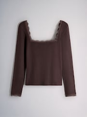 The Set 3 Pack Lace Square Neck Long Sleeve Semi Sheer Top Brown/Neutral/Cream - Image 7 of 9