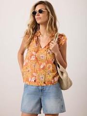 Mint Velvet Orange Cotton Floral Print Blouse - Image 1 of 8
