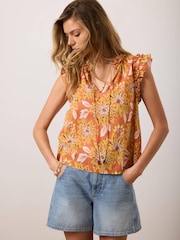 Mint Velvet Orange Cotton Floral Print Blouse - Image 2 of 8