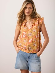 Mint Velvet Orange Cotton Floral Print Blouse - Image 3 of 8