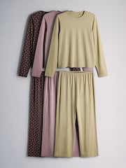 Burgundy Red/Purple/Sage Green - The Set 3 Ұзын жеңді мақта пижамалары - 9суретінің 1 суреті