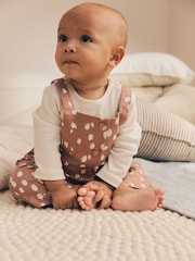 Tan Brown Spot Long Sleeve Bodysuit And Woven Dungarees Set 2 Piece (0mths-2yrs) - Image 2 of 5