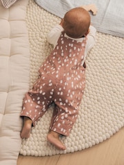 Tan Brown Spot Long Sleeve Bodysuit And Woven Dungarees Set 2 Piece (0mths-2yrs) - Image 4 of 5