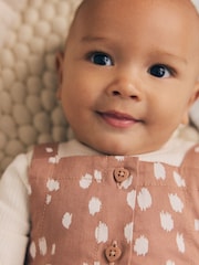 Tan Brown Spot Long Sleeve Bodysuit And Woven Dungarees Set 2 Piece (0mths-2yrs) - Image 5 of 5