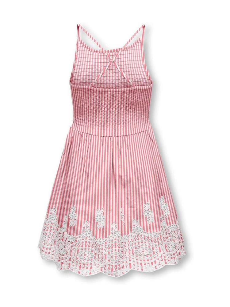 ONLY KIDS Pink White Stipe Emroidery Anglais Smocking Dress - Image 2 of 3 ONLY KIDS Pink White Stipe Emroidery Anglais Smocking Dress - Image 2 of 3