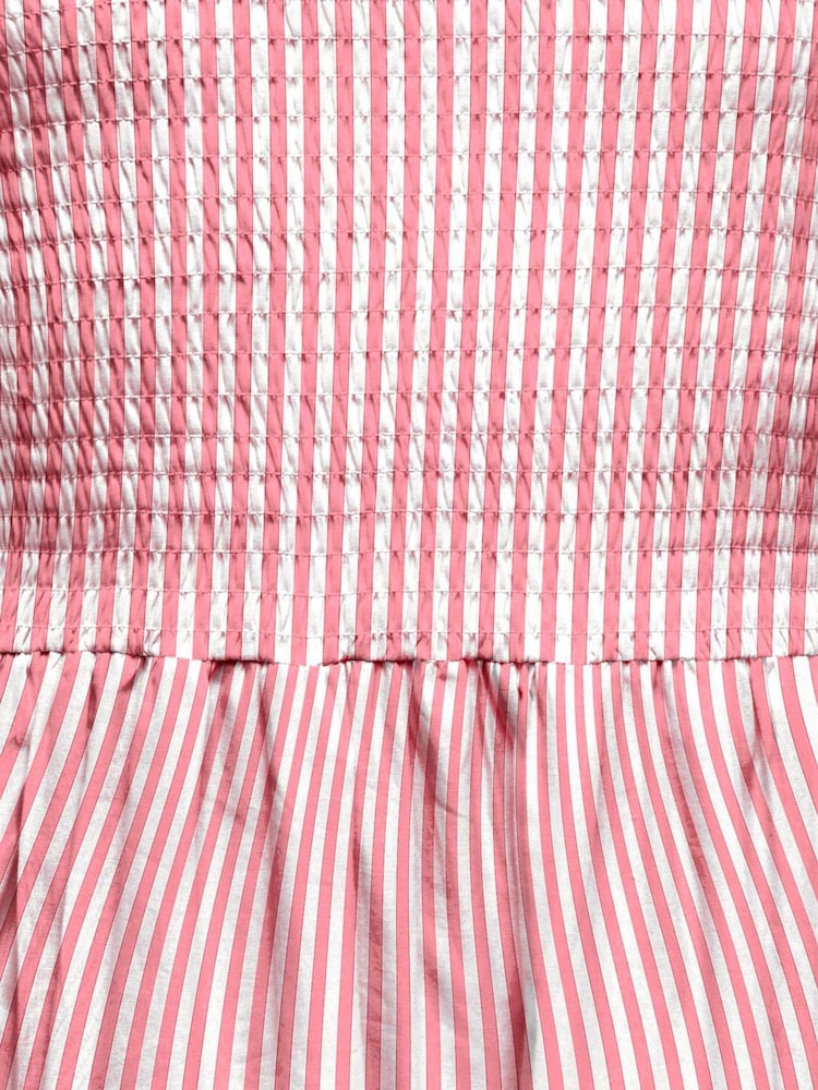 ONLY KIDS Pink White Stipe Emroidery Anglais Smocking Dress - Image 3 of 3 ONLY KIDS Pink White Stipe Emroidery Anglais Smocking Dress - Image 3 of 3