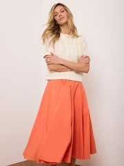 Mint Velvet Orange Cotton Full Midi Skirt - Image 4 of 7