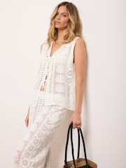 Mint Velvet White Cotton Blend Crochet Knit Top - Image 2 of 8