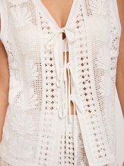 Mint Velvet White Cotton Blend Crochet Knit Top - Image 4 of 8