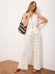 Mint Velvet White Cotton Blend Crochet Knit Top - Image 5 of 8