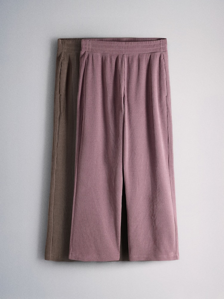 The Set 2 Pack Lounge Wide Leg Trousers Taupe / Pink - Image 1 of 5