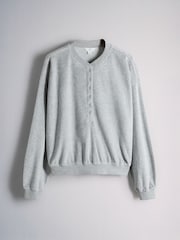 The Set Velour Henley Crew and Cuffed Jogger Co-Ord Set Light Grey - Image 2 of 5