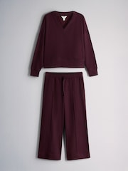 The Set V-Neck Sweater and Pintuck Wide Leg Joggers Coord Burgundy Red - Image 1 of 5