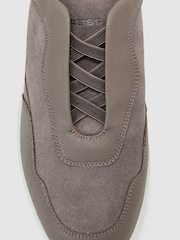 Reiss Lavender Grey Lane Leather and Suede Elasticated-Lace Trainers - Image 6 of 6