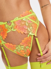 Ann Summers Green Paradise Glow Neon Floral Embroidery Waspie Suspenders - Image 3 of 5