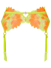 Ann Summers Green Paradise Glow Neon Floral Embroidery Waspie Suspenders - Image 5 of 5