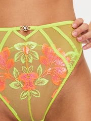 Ann Summers Green High Waist Paradise Glow Neon Floral Embroidery Knickers - Image 3 of 5