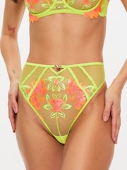Ann Summers Green High Waist Paradise Glow Neon Floral Embroidery Knickers - Image 4 of 5