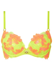 Ann Summers Green Pad Plunge Paradise Glow Neon Floral Embroidery Bra - Image 5 of 5